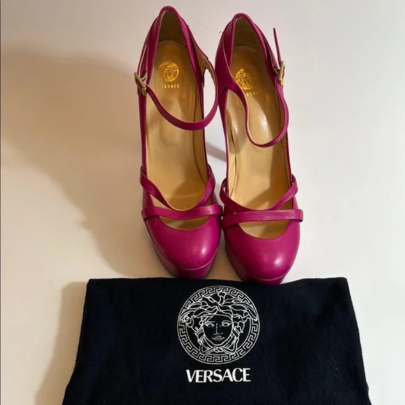 Versce Pink Platform Heels with Ankle Strap Size 40